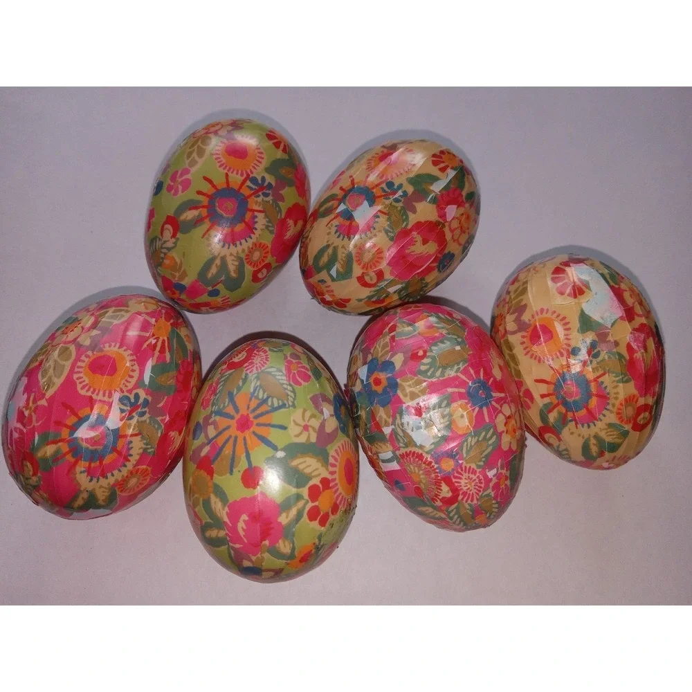 6 Vtg Kashmiri Papier‎ Paper Mache Eggs Hand Painted Floral Easter Decor India